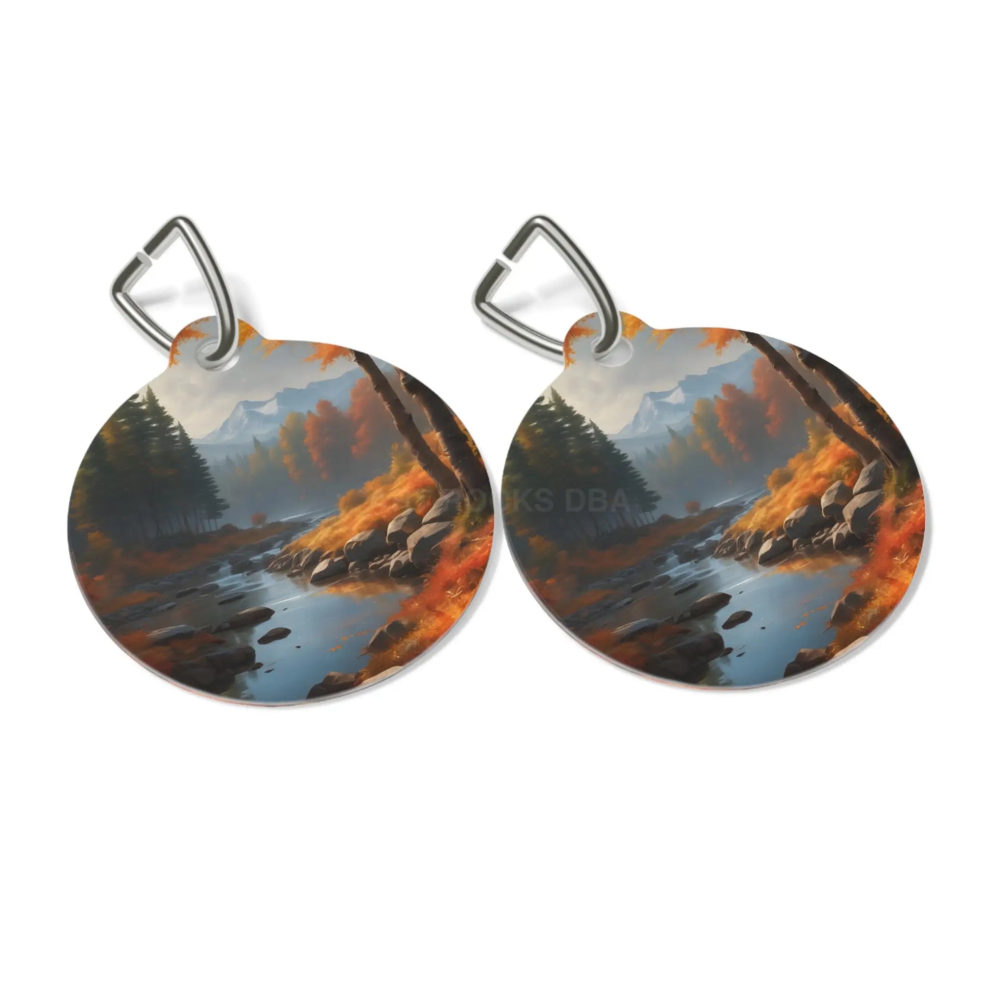 Autumn Mountain Stream Pet Tag — Scenic Fall Landscape Dog & Cat ID Charm - 1’’ - Pets