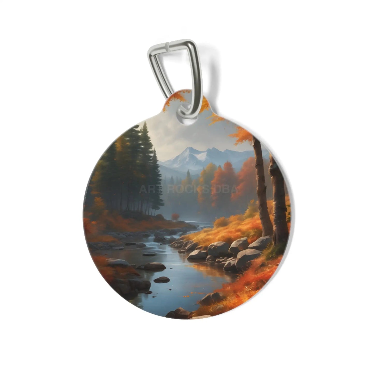 Autumn Mountain Stream Pet Tag — Scenic Fall Landscape Dog & Cat ID Charm - 1’’ - Pets