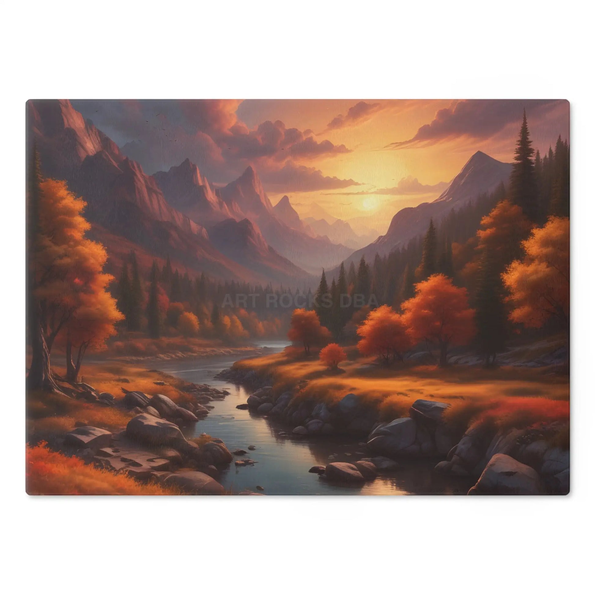 Autumn Mountain Valley Cutting Board — Scenic Sunset Landscape Charcuterie Board - Home Decor