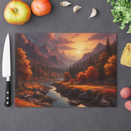 Autumn Mountain Valley Cutting Board — Scenic Sunset Landscape Charcuterie Board - Large - Home Decor