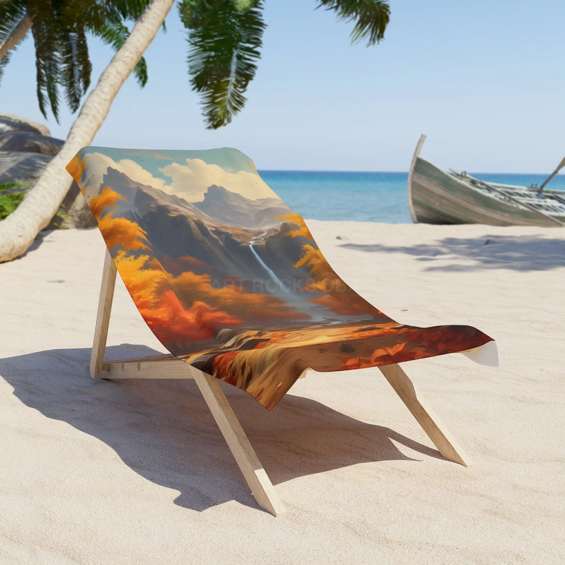 Autumn Mountain Waterfall Beach Towel - 30’’ × 60’’ - Home Decor