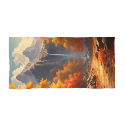Autumn Mountain Waterfall Beach Towel - 36’’ × 72’’ - Home Decor