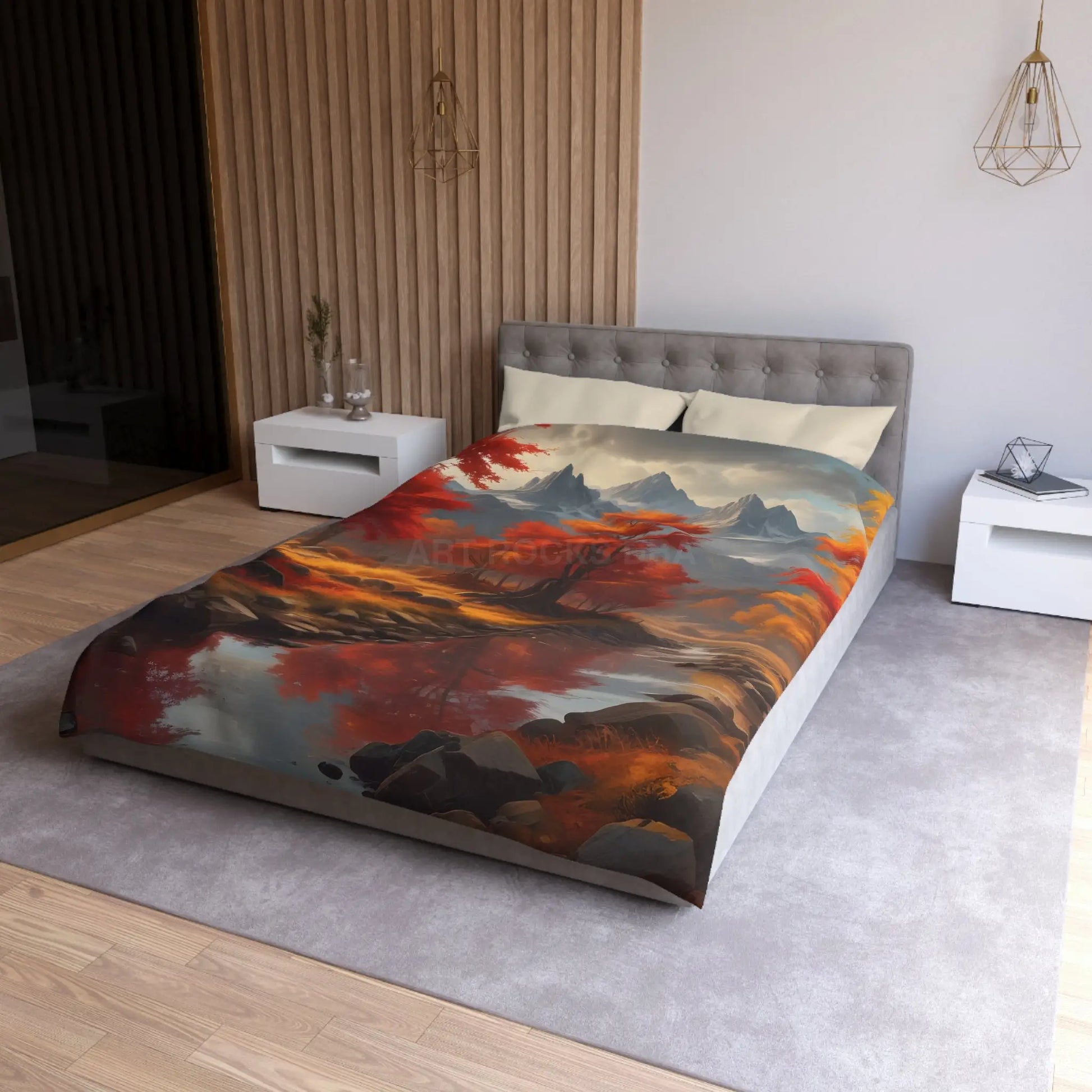 Autumn Mountains Landscape Microfiber Duvet Cover Cozy Bedroom Decor Fall Bedding Nature-themed Home Textile Gift