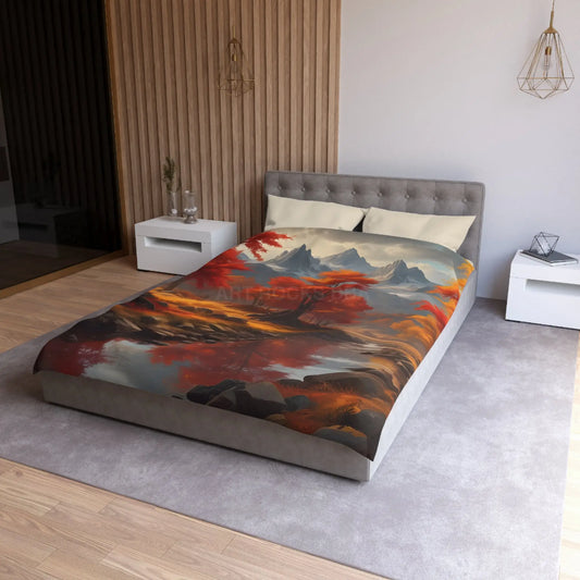 Autumn Mountains Landscape Microfiber Duvet Cover Cozy Bedroom Decor Fall Bedding Nature-themed Home Textile Gift