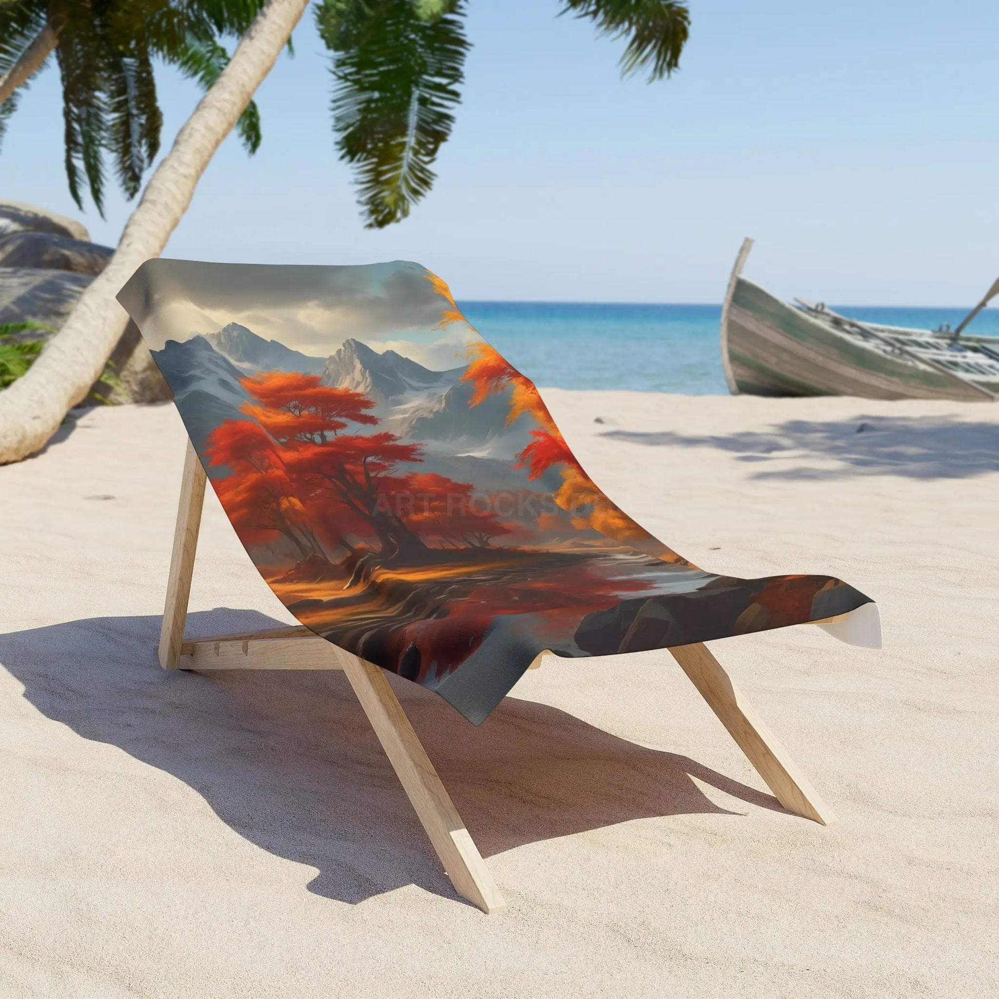 Autumn Mountainscape Beach Towel – Red Maple Landscape - 30’’ × 60’’ - Home Decor