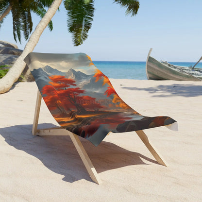 Autumn Mountainscape Beach Towel – Red Maple Landscape - 30’’ × 60’’ - Home Decor