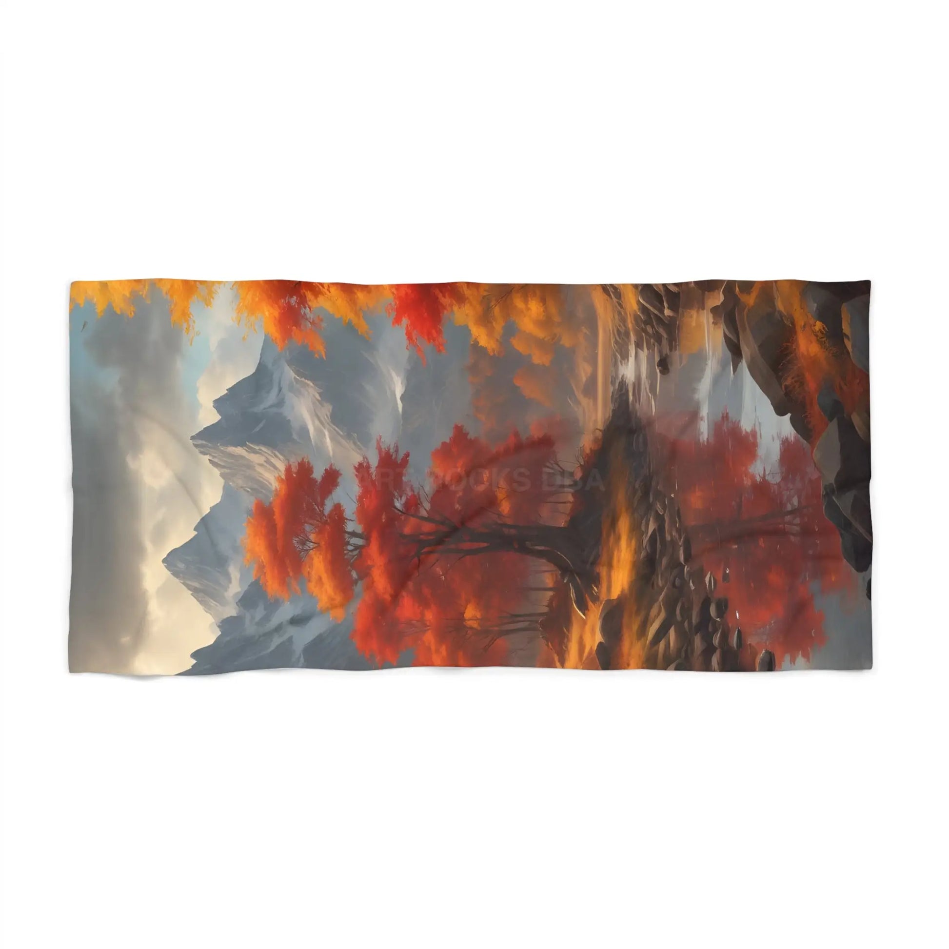 Autumn Mountainscape Beach Towel – Red Maple Landscape - Home Decor