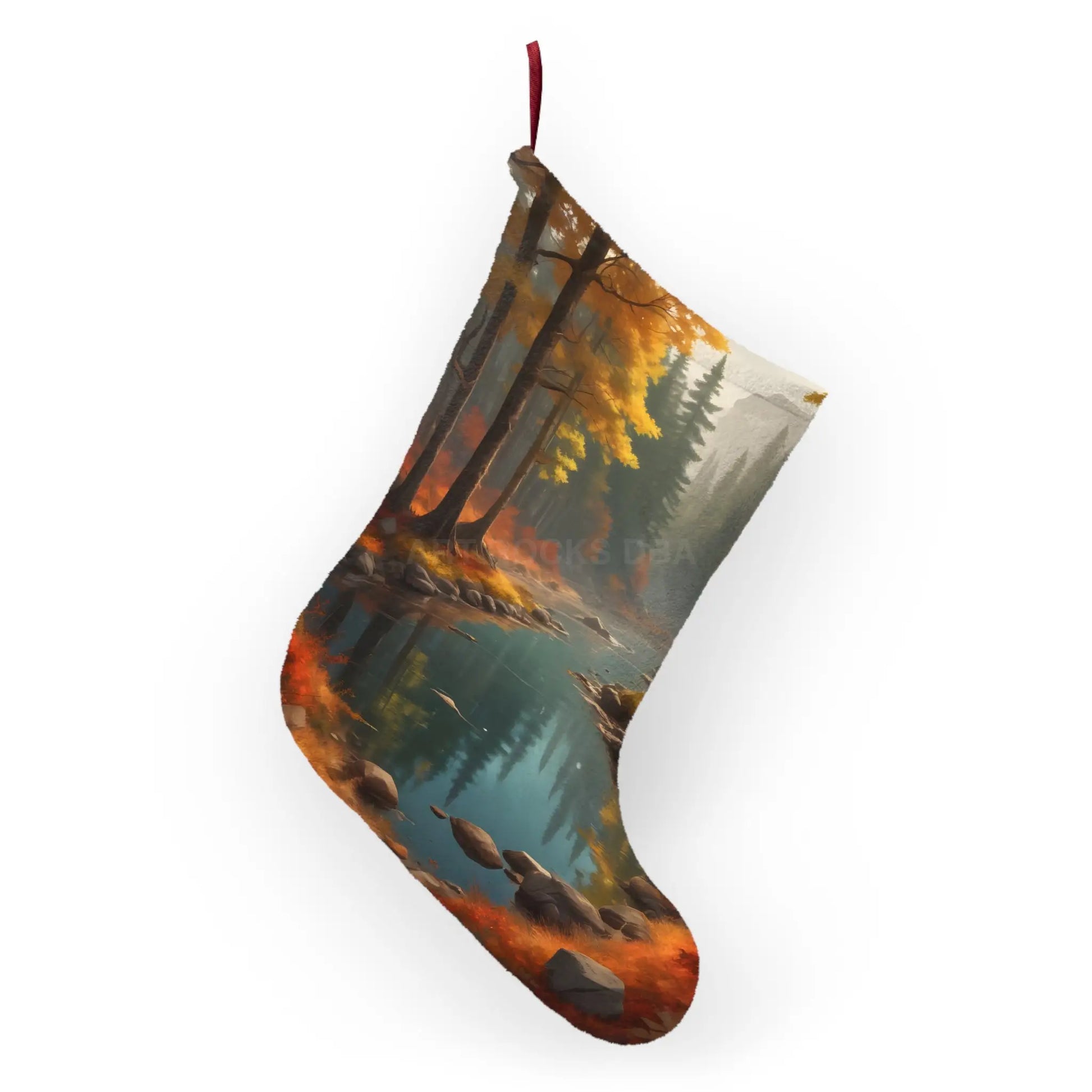 Autumn River Christmas Stocking — Scenic Forest Holiday Stocking - One size - Home Decor