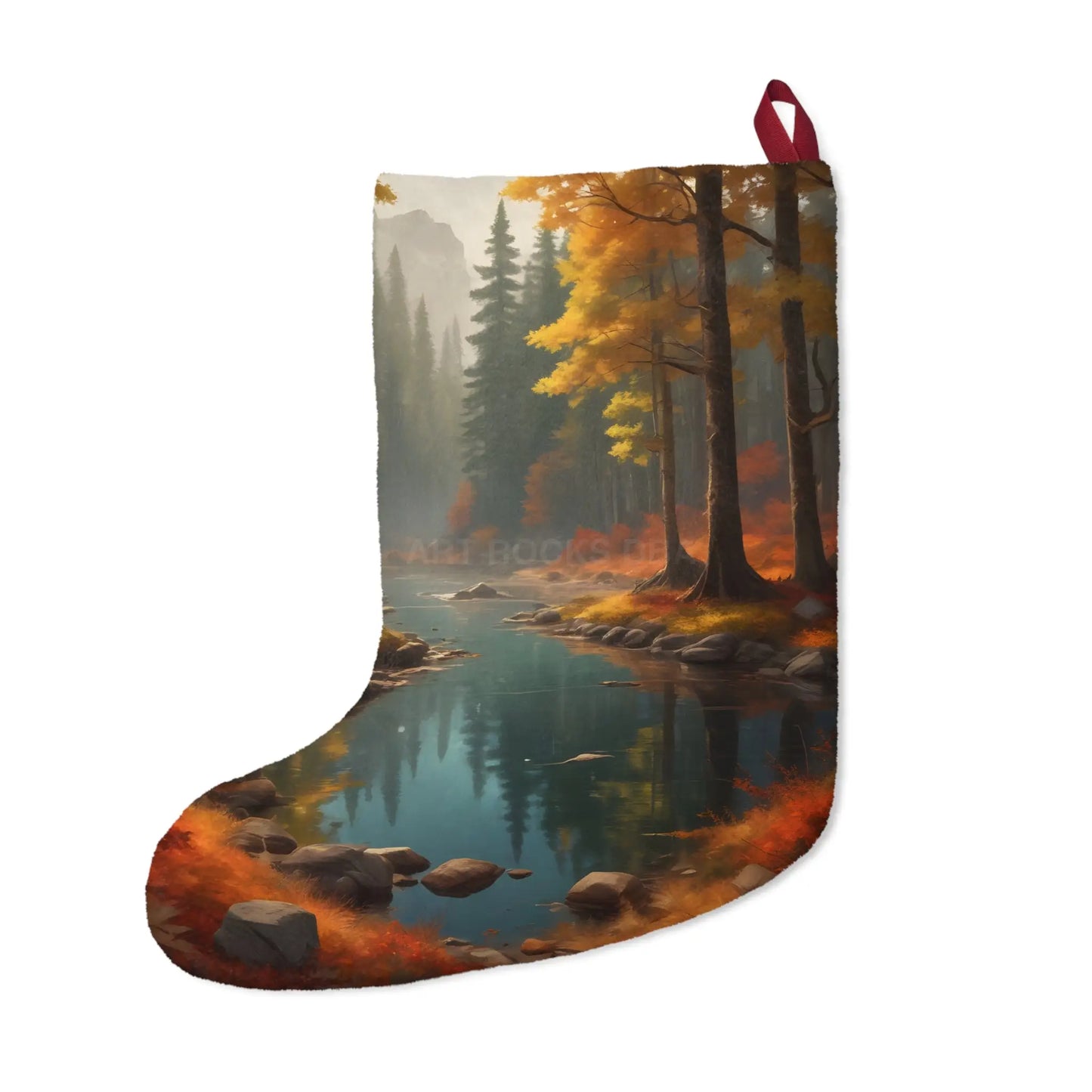 Autumn River Christmas Stocking — Scenic Forest Holiday Stocking - One size - Home Decor