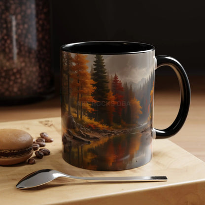Autumn River Coffee Mug - Scenic Fall Landscape Accent Mug (11/15oz) - 11oz / Black - Mug