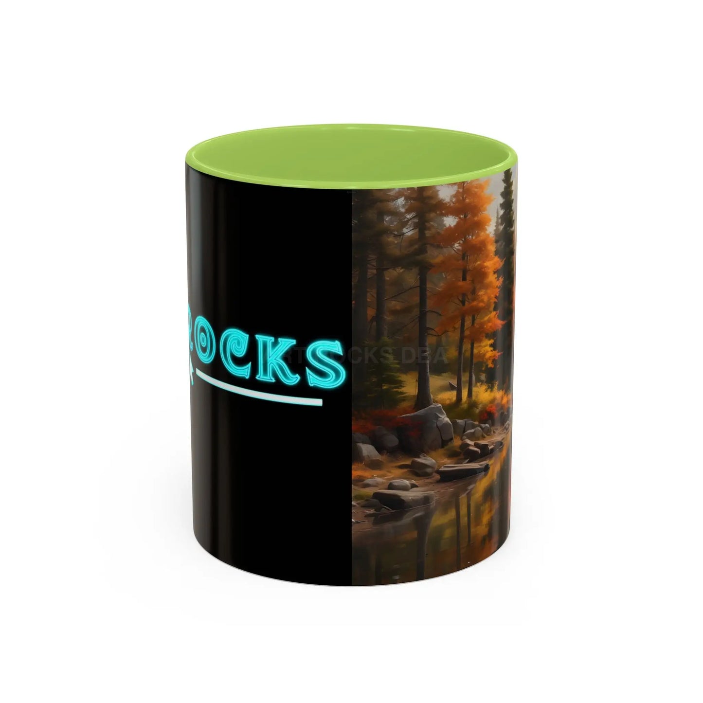 Autumn River Coffee Mug - Scenic Fall Landscape Accent Mug (11/15oz) - 11oz / Light Green - Mug