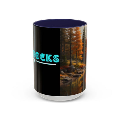 Autumn River Coffee Mug - Scenic Fall Landscape Accent Mug (11/15oz) - 15oz / Navy - Mug