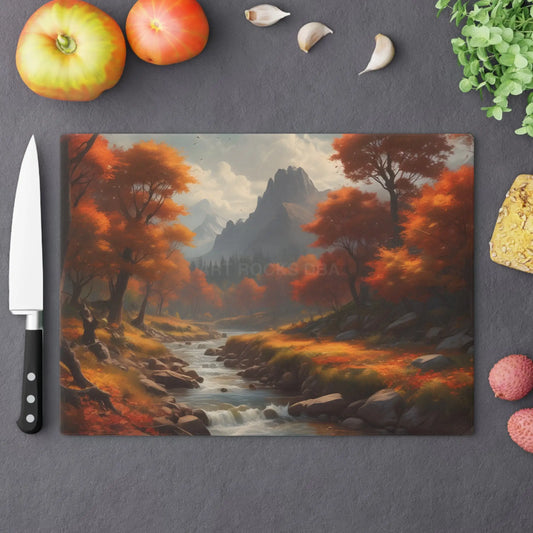 Autumn River Cutting Board — Scenic Mountain Stream Kitchen Board - Large - Home Decor