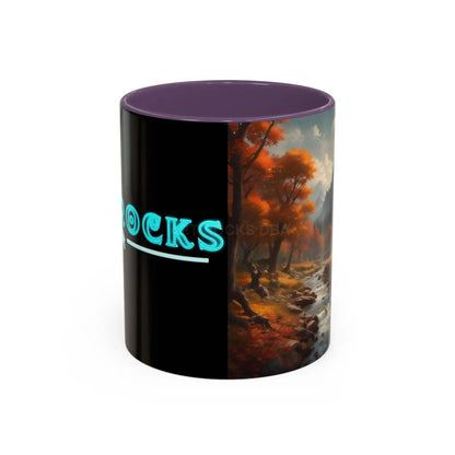Autumn River Landscape Accent Coffee Mug – Scenic Fall Cabin Decor (11/15oz) - 11oz / Purple - Mug