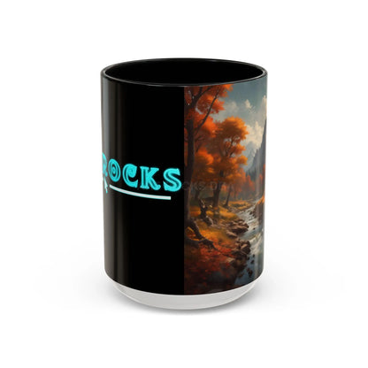 Autumn River Landscape Accent Coffee Mug – Scenic Fall Cabin Decor (11/15oz) - 15oz / Black - Mug