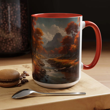 Autumn River Landscape Accent Coffee Mug – Scenic Fall Cabin Decor (11/15oz) - Mug