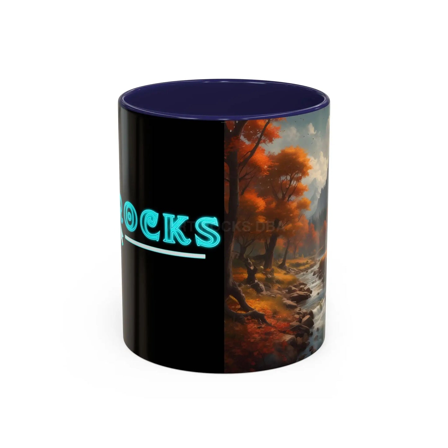 Autumn River Landscape Accent Coffee Mug – Scenic Fall Cabin Decor (11/15oz) - 11oz / Navy - Mug