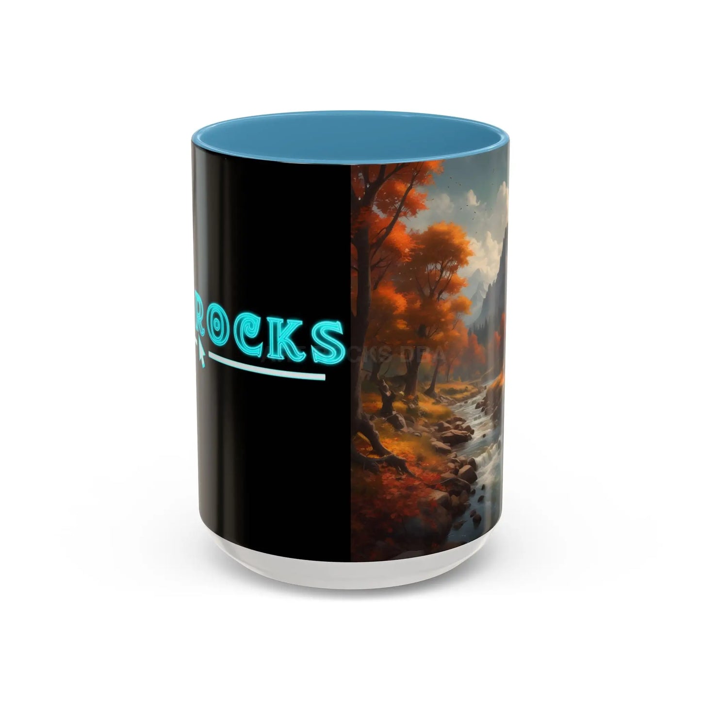 Autumn River Landscape Accent Coffee Mug – Scenic Fall Cabin Decor (11/15oz) - 15oz / Light Blue - Mug