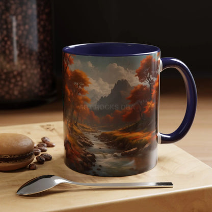 Autumn River Landscape Accent Coffee Mug – Scenic Fall Cabin Decor (11/15oz) - Mug