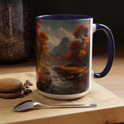 Autumn River Landscape Accent Coffee Mug – Scenic Fall Cabin Decor (11/15oz) - Mug