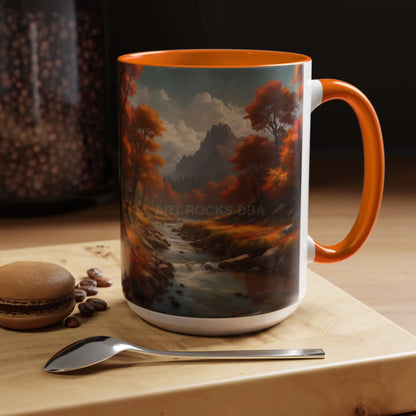 Autumn River Landscape Accent Coffee Mug – Scenic Fall Cabin Decor (11/15oz) - Mug