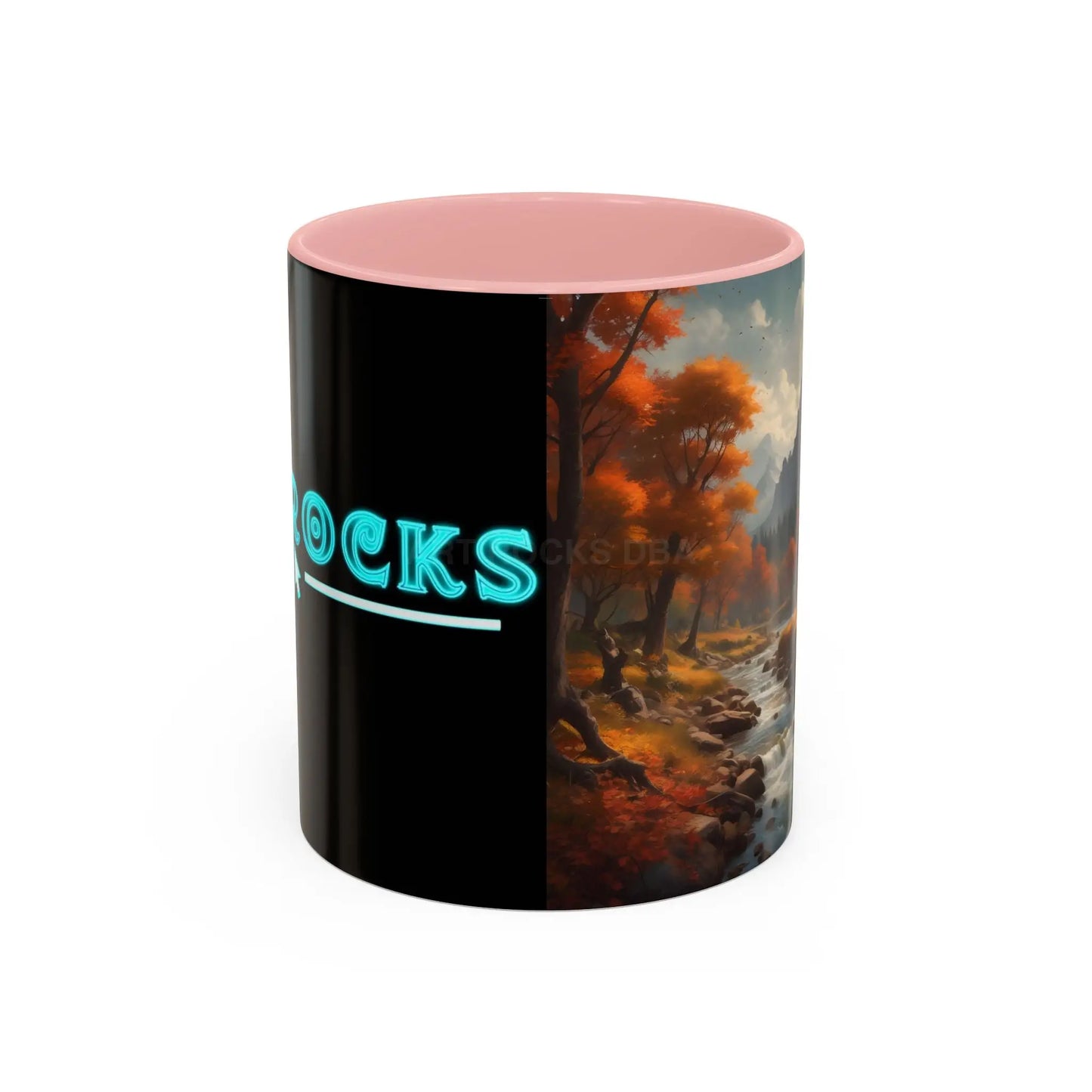 Autumn River Landscape Accent Coffee Mug – Scenic Fall Cabin Decor (11/15oz) - 11oz / Pink - Mug