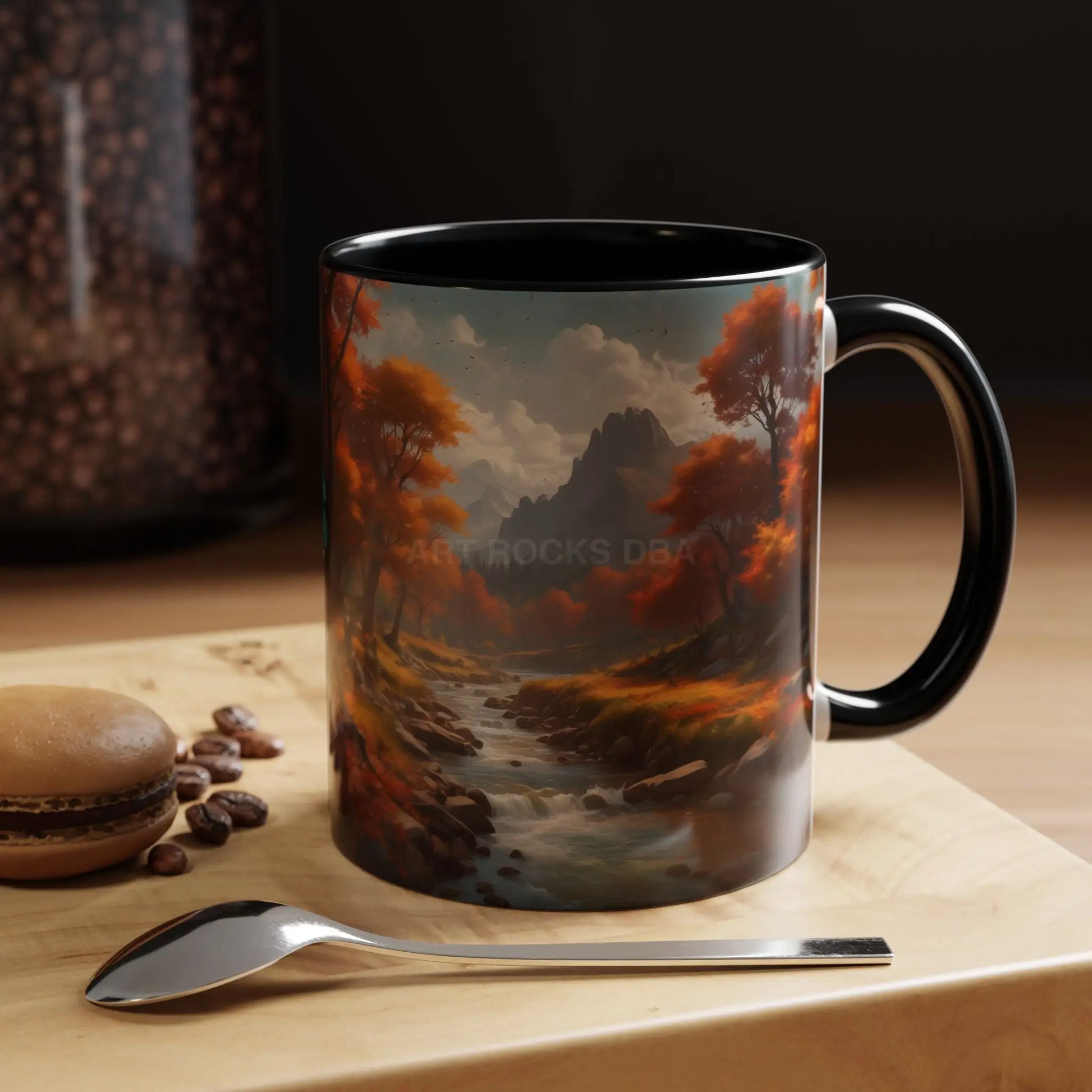 Autumn River Landscape Accent Coffee Mug – Scenic Fall Cabin Decor (11/15oz) - 11oz / Black - Mug