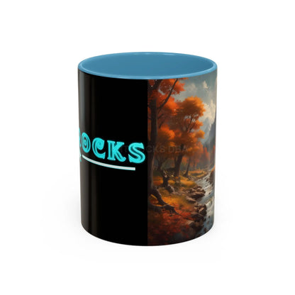 Autumn River Landscape Accent Coffee Mug – Scenic Fall Cabin Decor (11/15oz) - 11oz / Light Blue - Mug