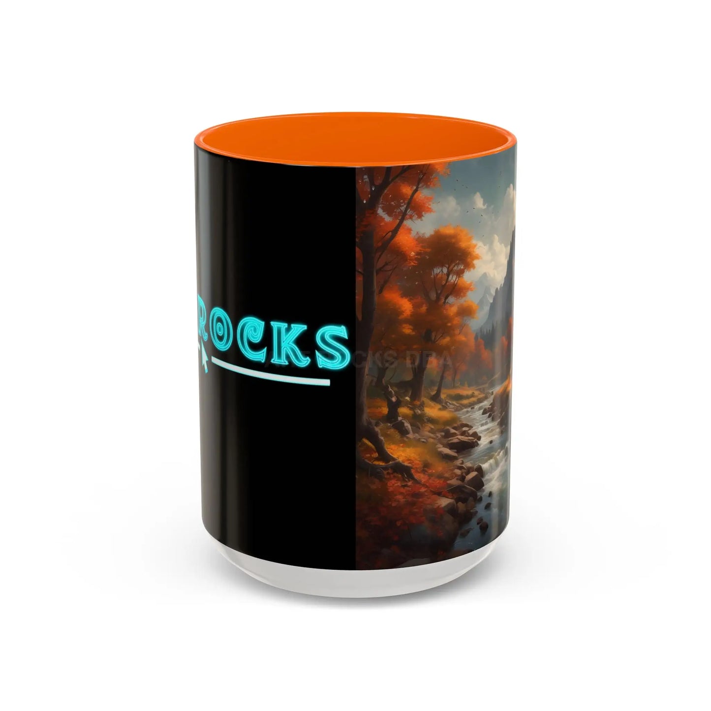 Autumn River Landscape Accent Coffee Mug – Scenic Fall Cabin Decor (11/15oz) - 15oz / Orange - Mug