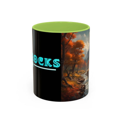 Autumn River Landscape Accent Coffee Mug – Scenic Fall Cabin Decor (11/15oz) - 11oz / Light Green - Mug