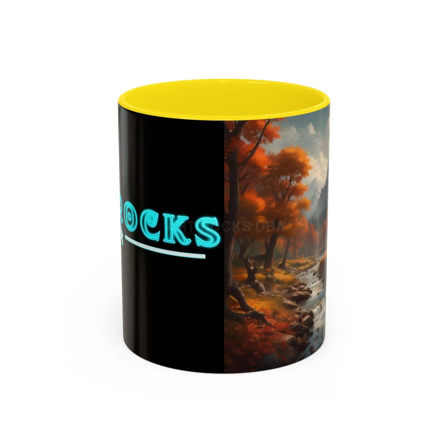 Autumn River Landscape Accent Coffee Mug – Scenic Fall Cabin Decor (11/15oz) - 11oz / Yellow - Mug