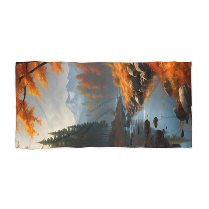 Autumn River Landscape Beach Towel — Scenic Fall Mountain Lake Design - Home Decor
