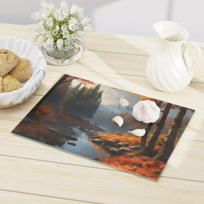 Autumn River Landscape Cutting Board — Scenic Forest & Mountain Kitchen Decor - Home Decor