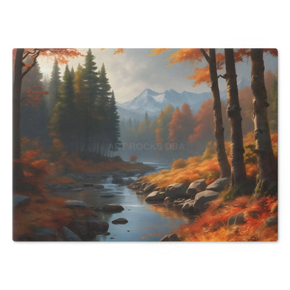 Autumn River Landscape Cutting Board — Scenic Forest & Mountain Kitchen Decor - Home Decor