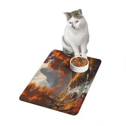 Autumn River Pet Food Mat (12x18) - Scenic Fall Landscape Placemat for Pets - 12’’ × 18’’ / Rectangle - Pets