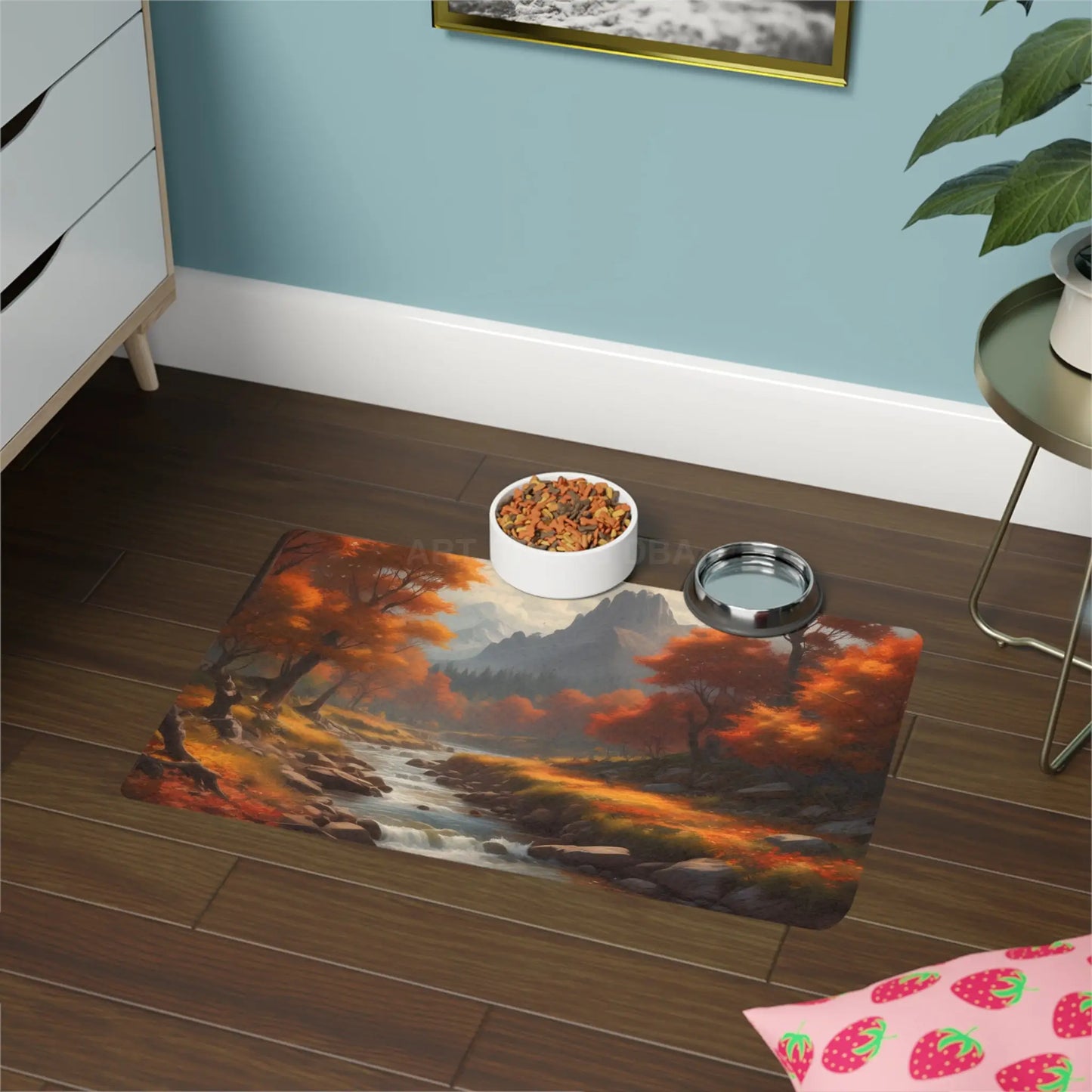 Autumn River Pet Food Mat (12x18) - Scenic Fall Landscape Placemat for Pets - 12’’ × 18’’ / Rectangle - Pets