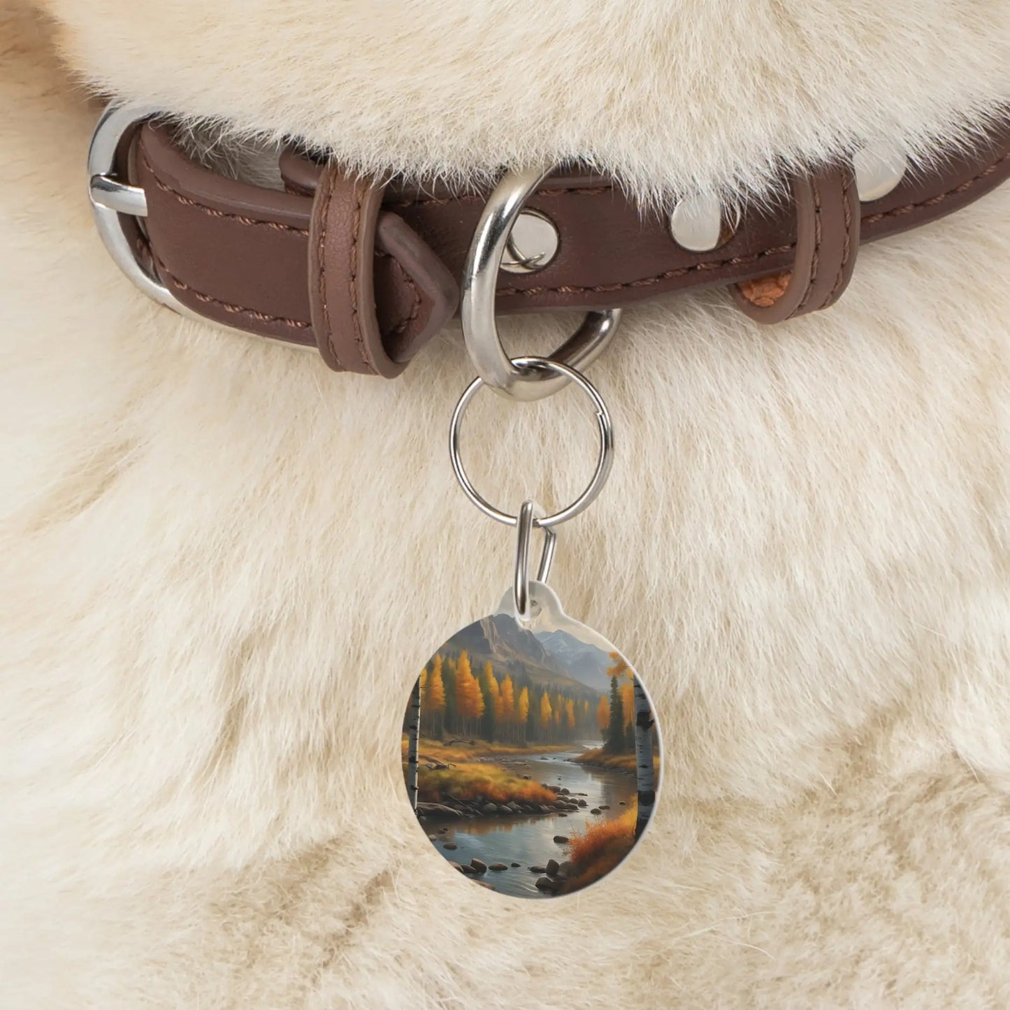Autumn River Pet Tag — Scenic Mountain Stream Dog ID Tag - 1’’ - Pets