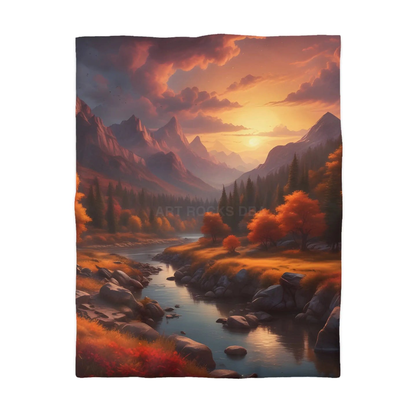 Autumn Sunset in the Mountains Microfiber Duvet Cover - Cozy Nature-Inspired Bedding for Fall Decor - Twin / Cream