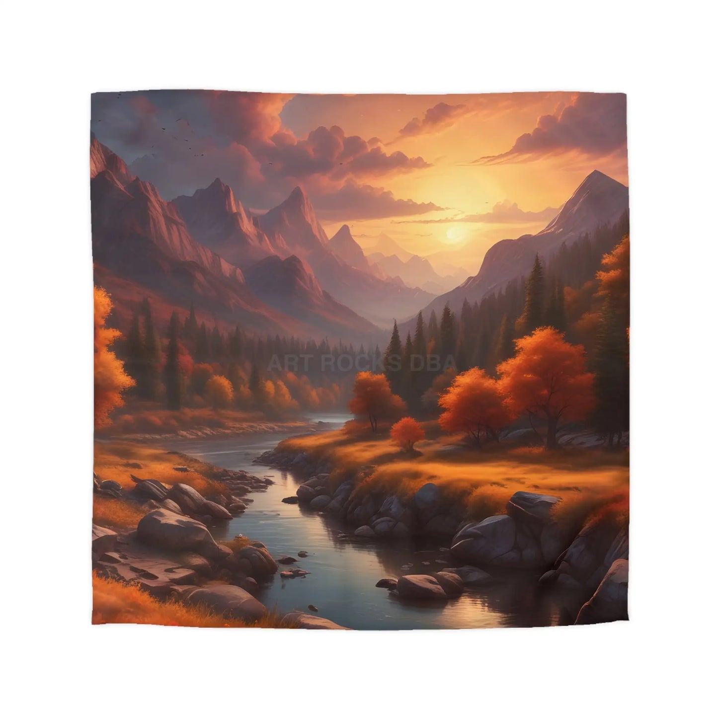 Autumn Sunset in the Mountains Microfiber Duvet Cover - Cozy Nature-Inspired Bedding for Fall Decor - Queen / Cream