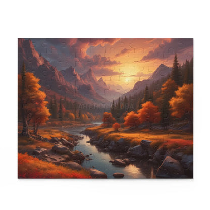 Autumn Trees Mountain Sunset Jigsaw Puzzle — 120/252/500 Piece - Puzzle
