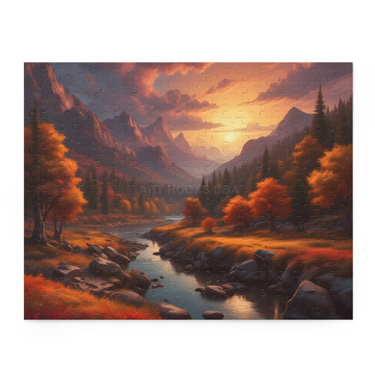 Autumn Trees Mountain Sunset Jigsaw Puzzle — 120/252/500 Piece - 14’’ × 11’’ (252 pcs) - Puzzle