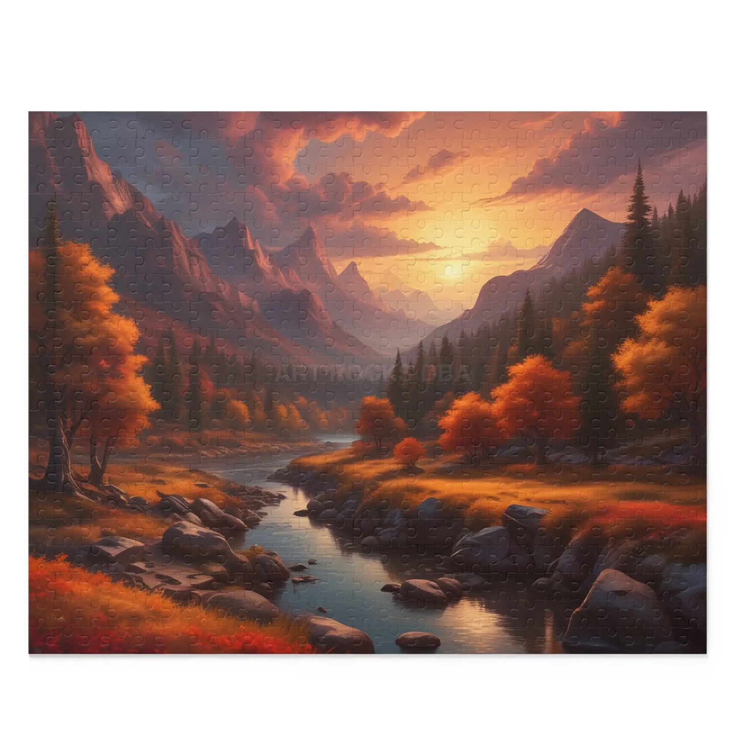 Autumn Trees Mountain Sunset Jigsaw Puzzle — 120/252/500 Piece - 20’’ × 16’’ (500 pcs) - Puzzle