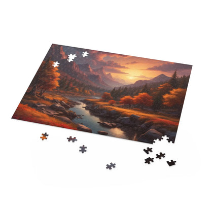 Autumn Trees Mountain Sunset Jigsaw Puzzle — 120/252/500 Piece - Puzzle