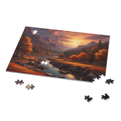 Autumn Trees Mountain Sunset Jigsaw Puzzle — 120/252/500 Piece - Puzzle
