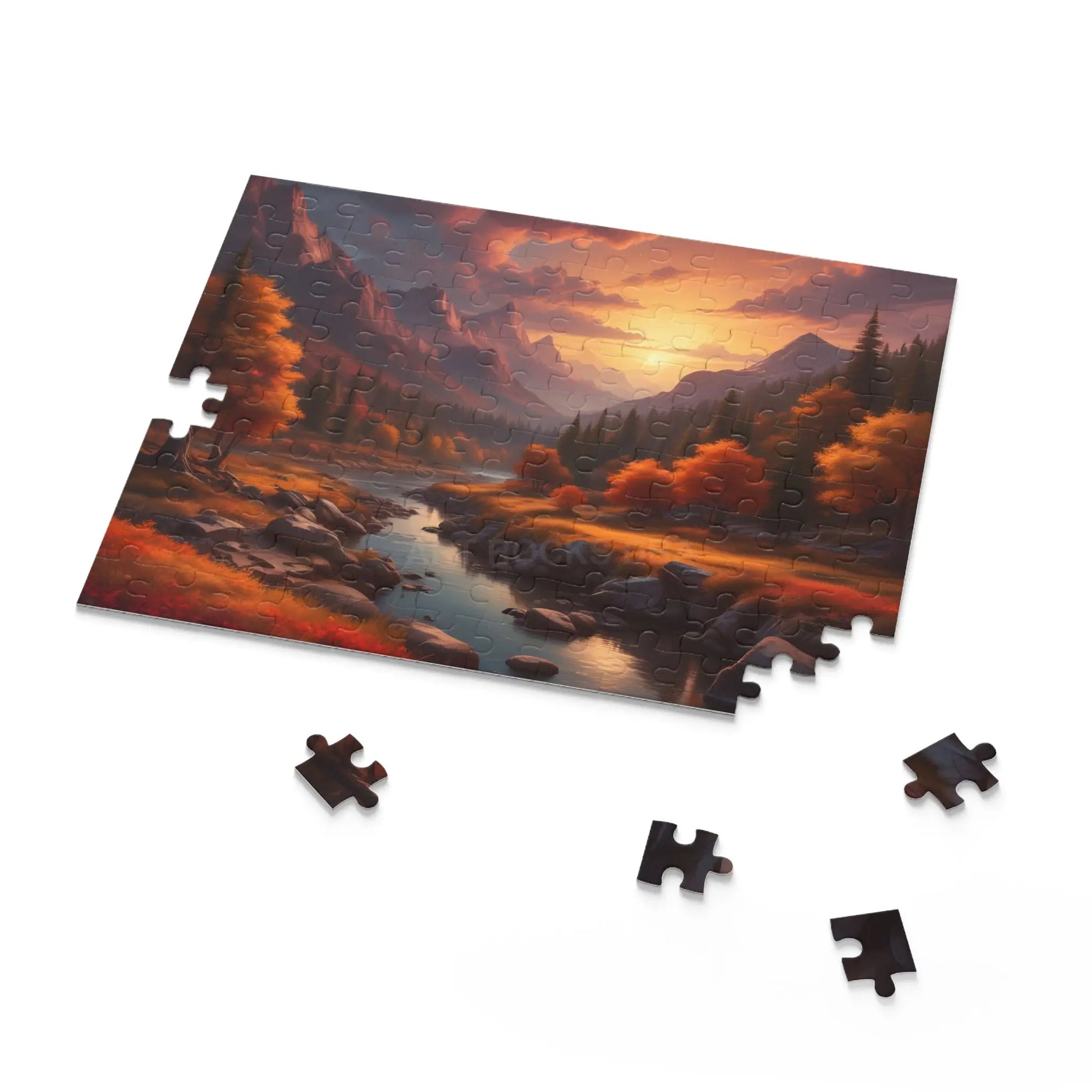 Autumn Trees Mountain Sunset Jigsaw Puzzle — 120/252/500 Piece - Puzzle