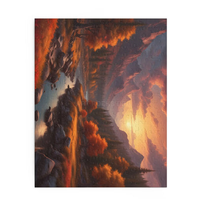 Autumn Trees Mountain Sunset Jigsaw Puzzle — 120/252/500 Piece - Puzzle