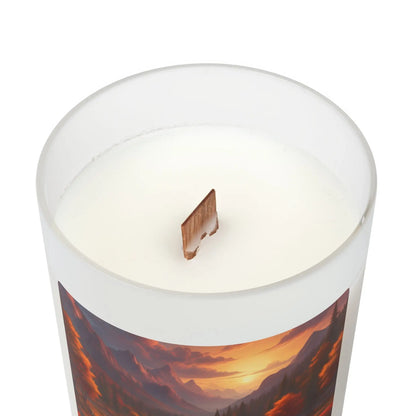 Autumn Valley Frosted Glass Candle — 11oz Scenic Mountain Sunset Scented Candle - Home Decor