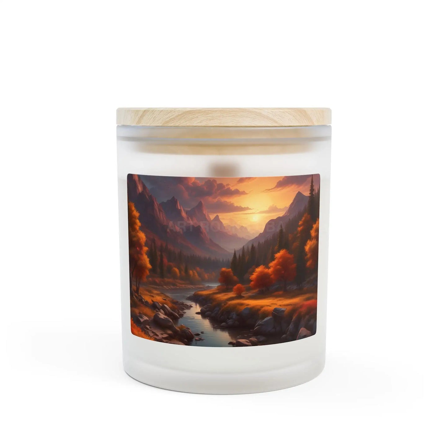 Autumn Valley Frosted Glass Candle — 11oz Scenic Mountain Sunset Scented Candle - Home Decor