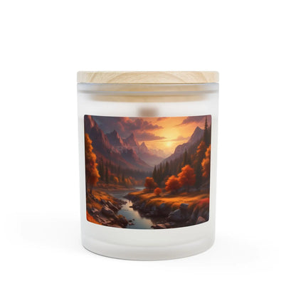 Autumn Valley Frosted Glass Candle — 11oz Scenic Mountain Sunset Scented Candle - Home Decor