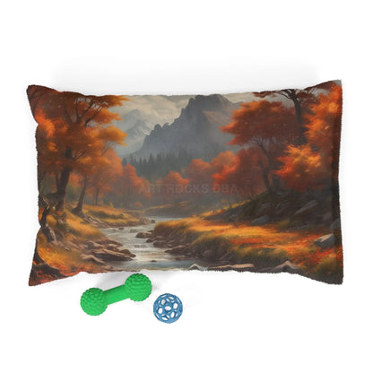 Autumn Valley Pet Bed — Cozy Scenic Dog & Cat Cushion - 28’’ × 18’’ - Pets